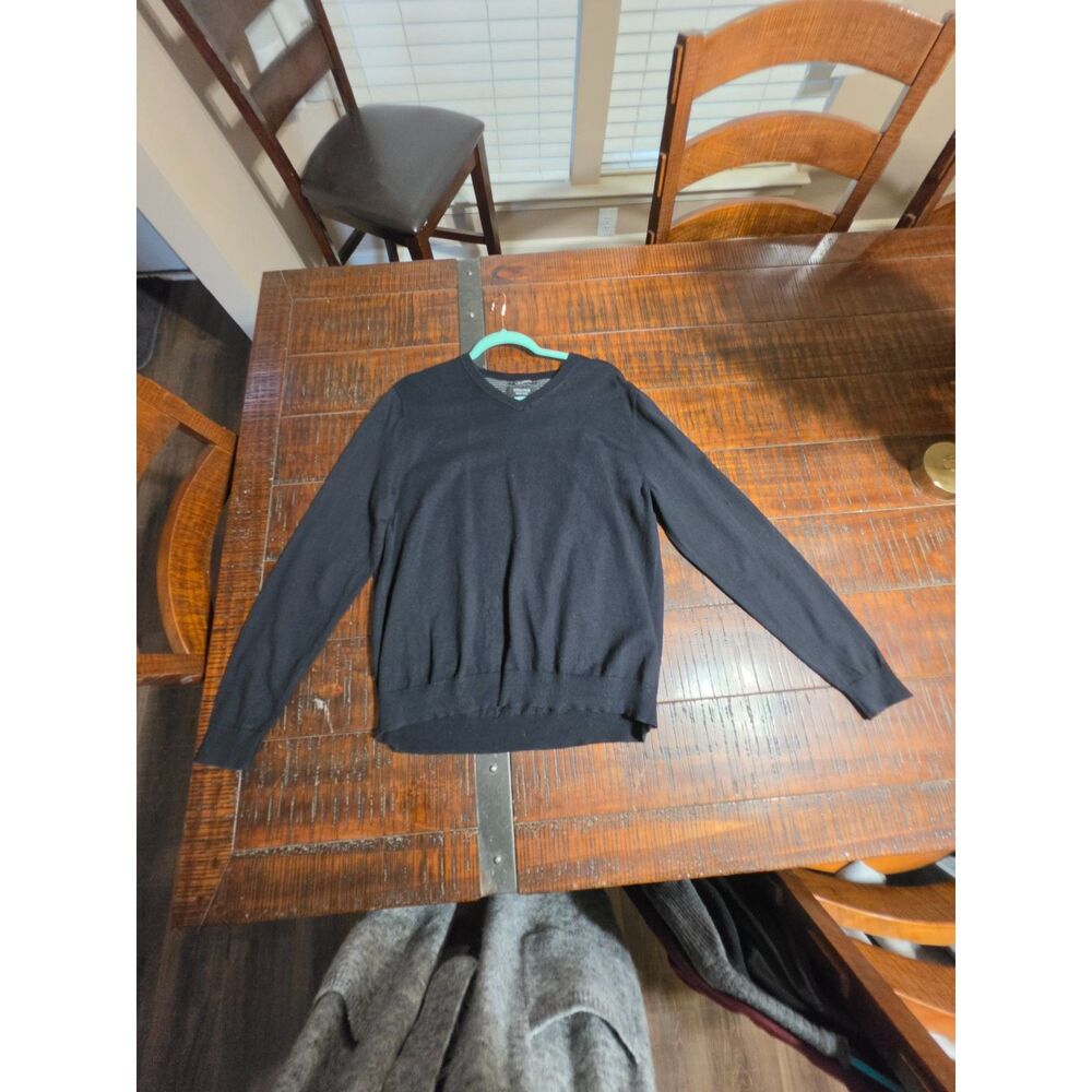 Nordstrom Men’s Cotton Cashmere V-Neck Sweater Black Size L Pullover